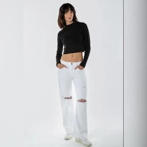 NWT Etica White Amis Relaxed Fit Low Rise‎ Distressed Raw Hem Bootcut Jeans 28